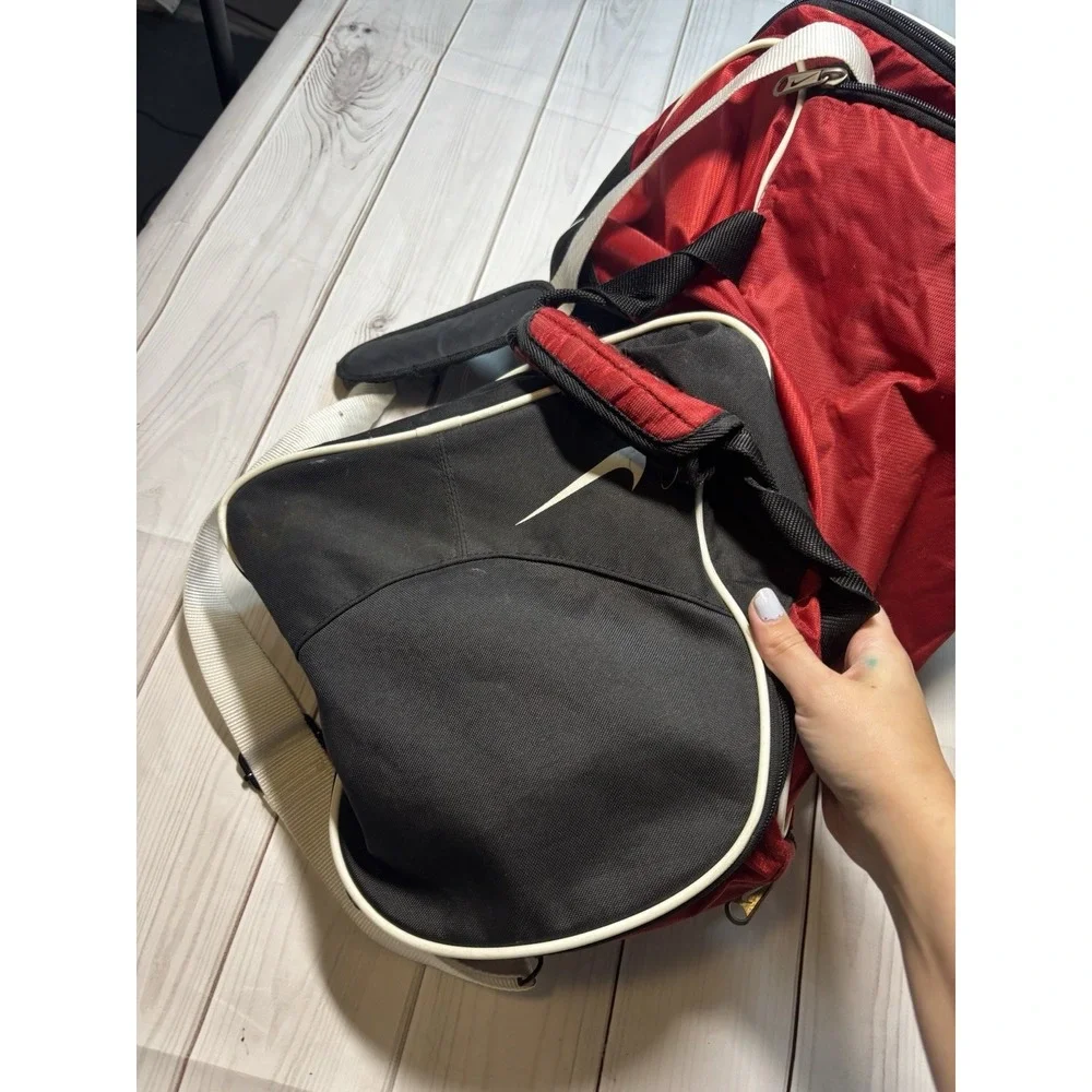 Nike Large Red Black Duffel Bag Swoosh Gym Sports Travel